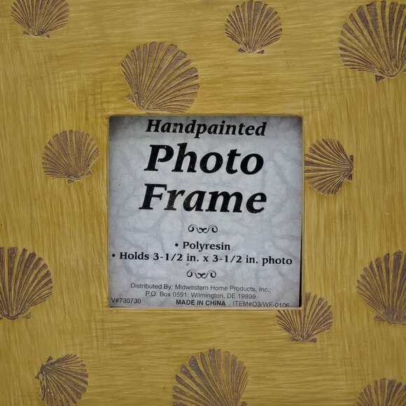 Seashell Photo Frame Hand Painted 3.5x3.5 Polyresin Coastal Beach Decor Ocean - Picture 2 of 15